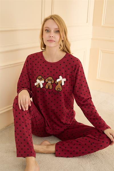 Kadın Sandy Genç Bisiklet Yaka Pijama Takım | Bordo 19104-2224