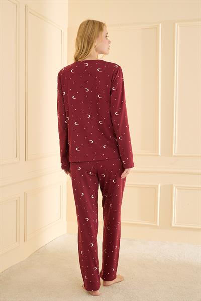 Kadın Sandy Genç Bisiklet Yaka Pijama Takım | Bordo 19104-2225