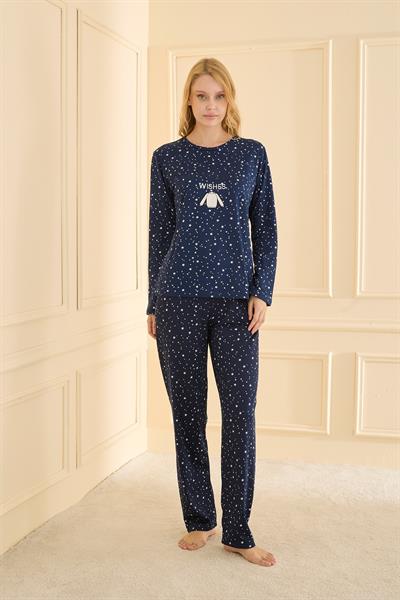 Kadın Sandy Genç Bisiklet Yaka Pijama Takım | Lacivert 19104-2208