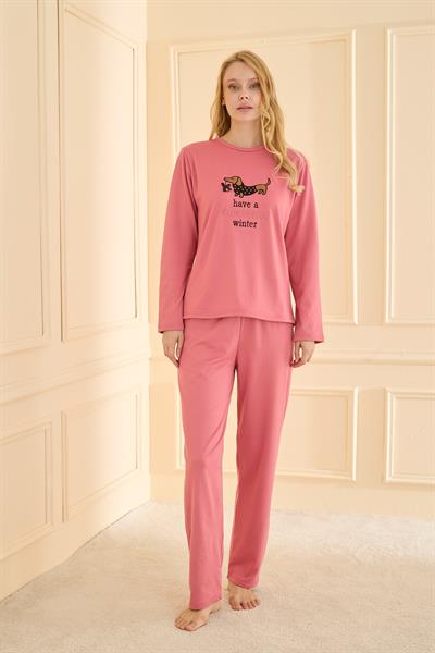 Kadın Sandy Genç Bisiklet Yaka Pijama Takım | Pudra 19104-2211