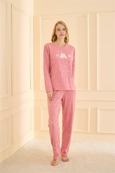 Kadın Sandy Genç Bisiklet Yaka Pijama Takım | Pudra 19104-2218