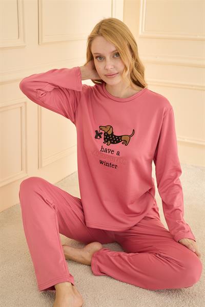 Kadın Sandy Genç Bisiklet Yaka Pijama Takım | Pudra 19104-2211