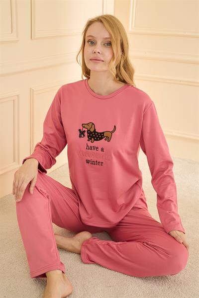 Kadın Sandy Genç Bisiklet Yaka Pijama Takım | Pudra 19104-2211