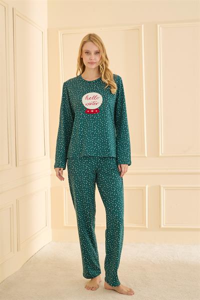 Kadın Sandy Genç Bisiklet Yaka Pijama Takım | Yeşil 19104-2228