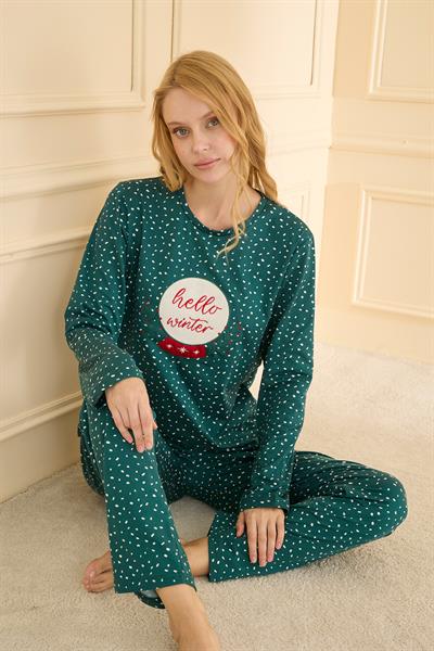 Kadın Sandy Genç Bisiklet Yaka Pijama Takım | Yeşil 19104-2228