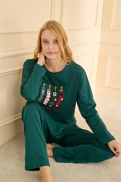 Kadın Sandy Genç Bisiklet Yaka Pijama Takım | Yeşil 19104-2214