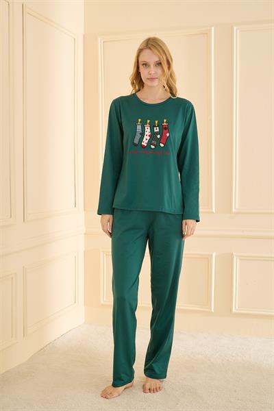 Kadın Sandy Genç Bisiklet Yaka Pijama Takım | Yeşil 19104-2214