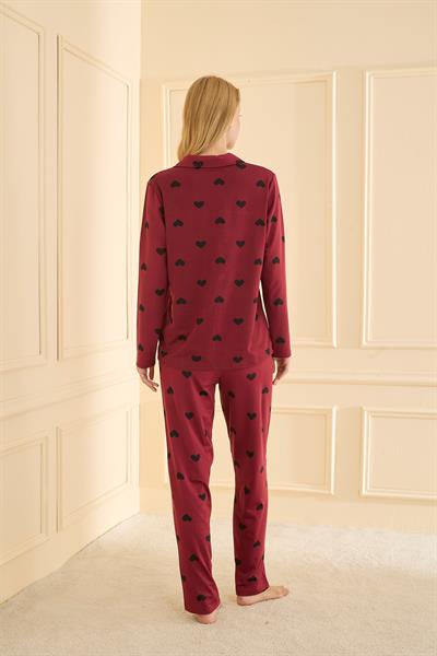 Kadın Sandy Genç Önden Düğmeli Pijama Takımı | Bordo 19103-031