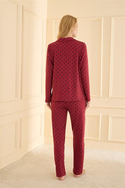 Kadın Sandy Genç Önden Düğmeli Pijama Takımı | Bordo 19103-054