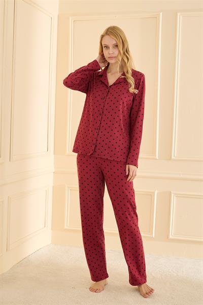 Kadın Sandy Genç Önden Düğmeli Pijama Takımı | Bordo 19103-054
