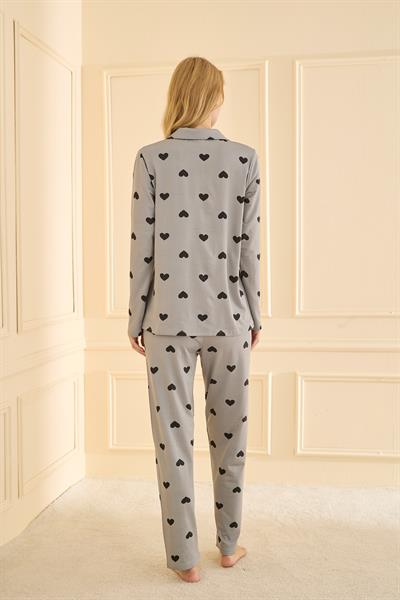 Kadın Sandy Genç Önden Düğmeli Pijama Takımı | Gri 19103-144