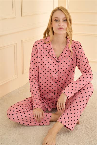 Kadın Sandy Genç Önden Düğmeli Pijama Takımı | Pudra 19103-261