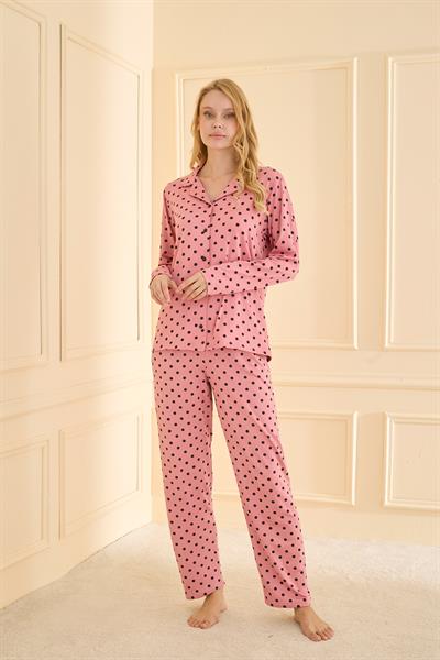 Kadın Sandy Genç Önden Düğmeli Pijama Takımı | Pudra 19103-261