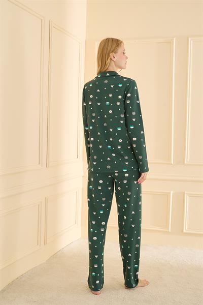 Kadın Sandy Genç Önden Düğmeli Pijama Takımı | Yeşil 19103-559