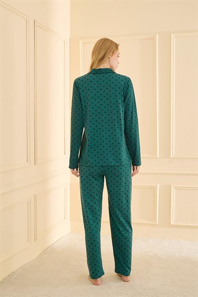 Kadın Sandy Genç Önden Düğmeli Pijama Takımı | Yeşil 19103-561