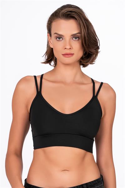 Kadın Sırt Detaylı Kaplı Spor Sütyen | Siyah