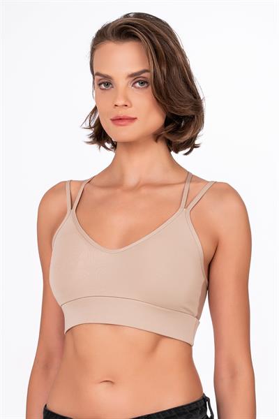 Kadın Sırt Detaylı Kaplı Spor Sütyen | Ten