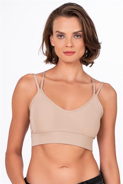 Kadın Sırt Detaylı Kaplı Spor Sütyen | Ten
