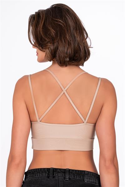 Kadın Sırt Detaylı Kaplı Spor Sütyen | Ten