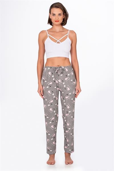 Kadın Süet Kedi Desenli Pijama Tek Alt