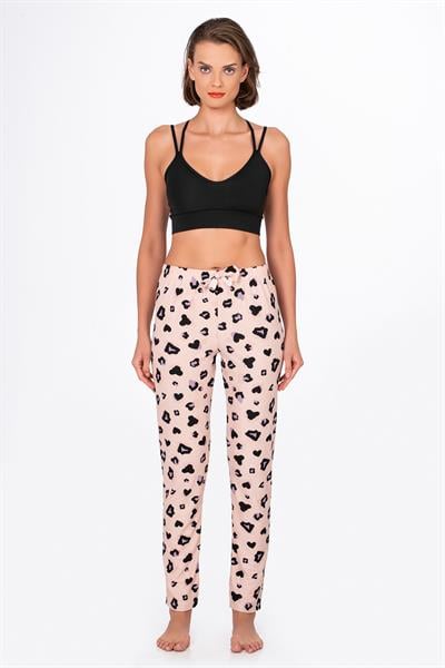Kadın Süet Leopar Desenli Pijama Tek Alt