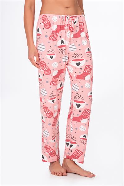 Kadın Süet Kahve Desenli Pijama Tek Alt