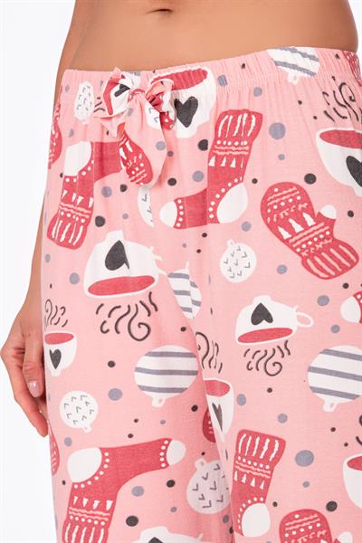 Kadın Süet Kahve Desenli Pijama Tek Alt