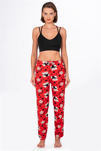 Kadın Süet Kalpli Ayıcık Desenli Pijama Tek Alt