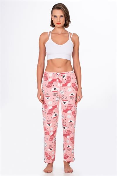 Kadın Süet Kahve Desenli Pijama Tek Alt