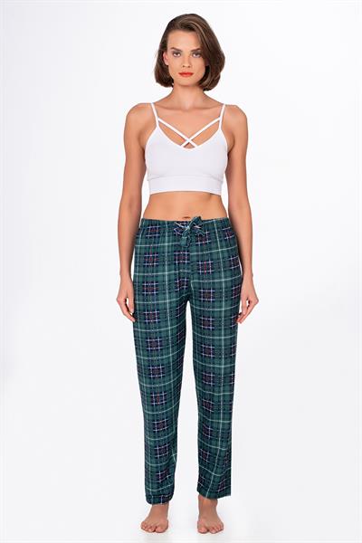 Kadın Süet Kareli Pijama Tek Alt