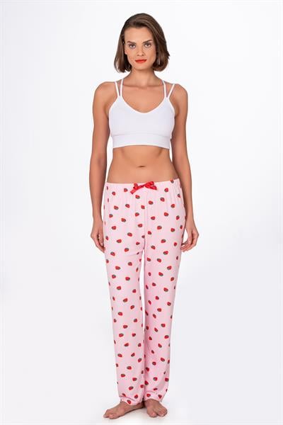 Kadın Süet Çilek Desenli Pijama Tek Alt
