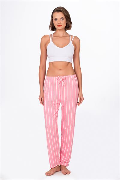 Kadın Süet Pembe Çizgili Pijama Tek Alt