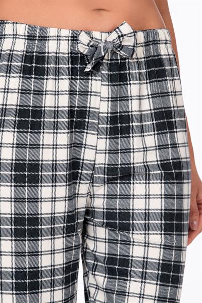 Kadın Süet Siyah Kareli Pijama Tek Alt