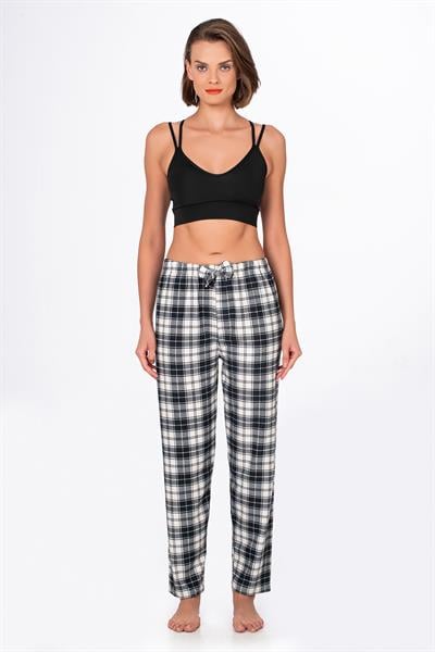 Kadın Süet Siyah Kareli Pijama Tek Alt