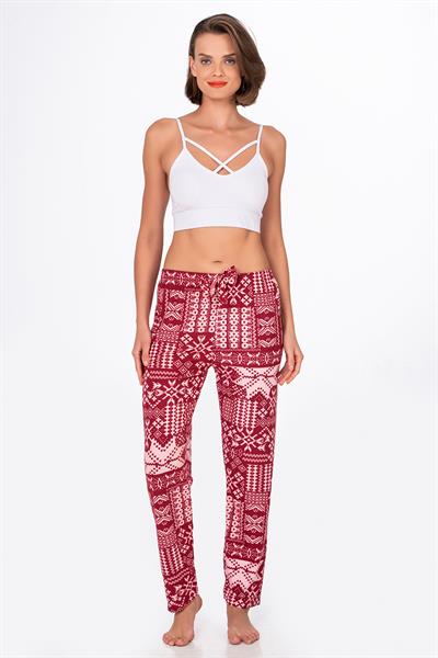 Kadın Süet Kış Desenli Pijama Tek Alt