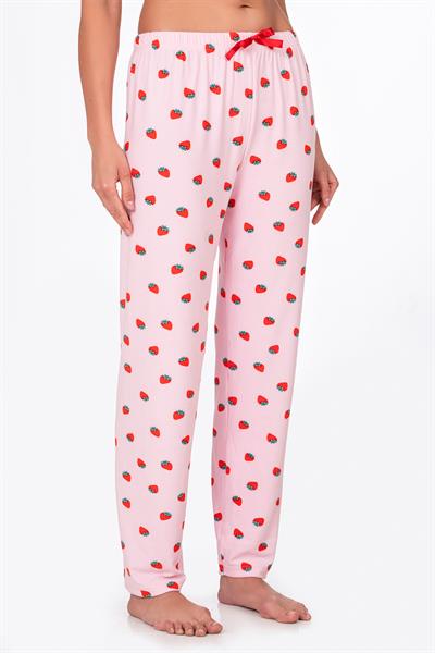 Kadın Süet Çilek Desenli Pijama Tek Alt