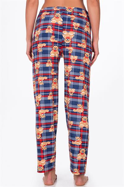 Kadın Süet Kareli Ayıcık Desenli Pijama Tek Alt