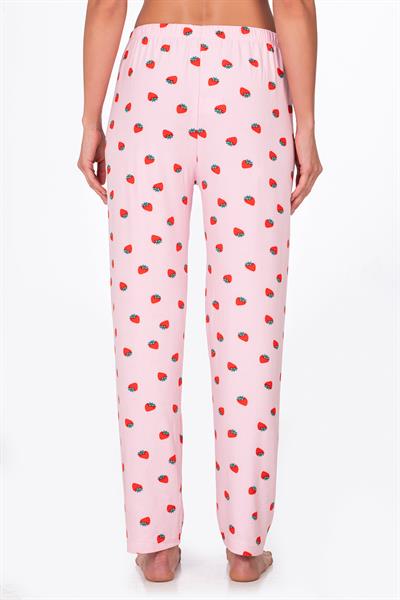 Kadın Süet Çilek Desenli Pijama Tek Alt
