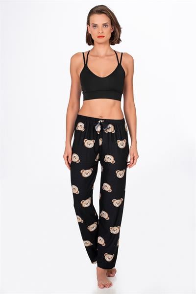 Kadın Süet Ayıcık Desenli Pijama Tek Alt