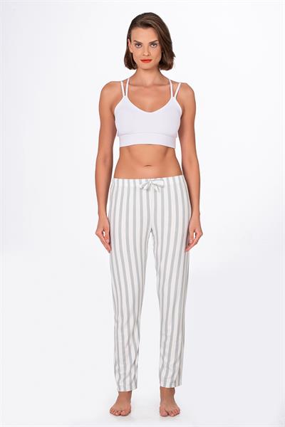 Kadın Süet Çizgili Pijama Tek Alt