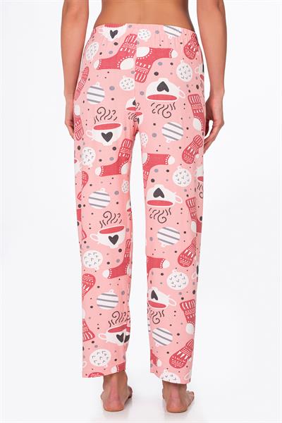 Kadın Süet Kahve Desenli Pijama Tek Alt