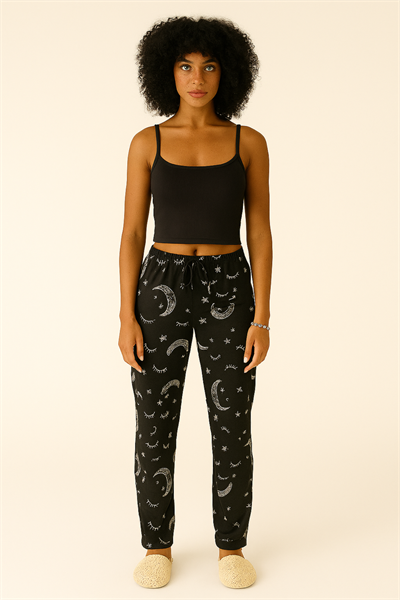 Kadın Süet Pijama Tek Alt | Ayyıldız Siyah