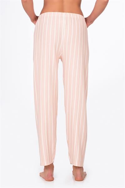 Kadın Süet Bej Çizgili Pijama Tek Alt