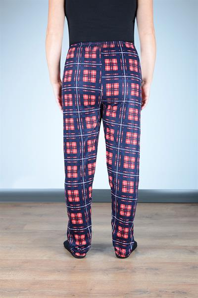 Kadın Süet Pijama Tek Alt | Ekose Lacivert