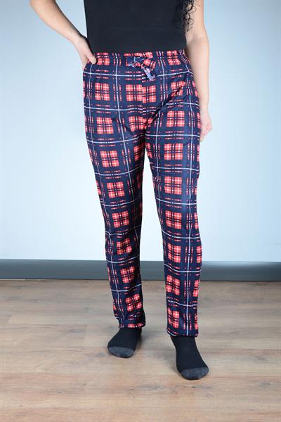 Kadın Süet Pijama Tek Alt | Ekose Lacivert