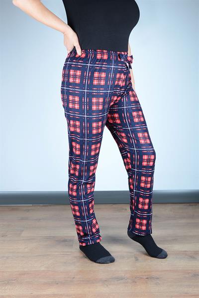 Kadın Süet Pijama Tek Alt | Ekose Lacivert