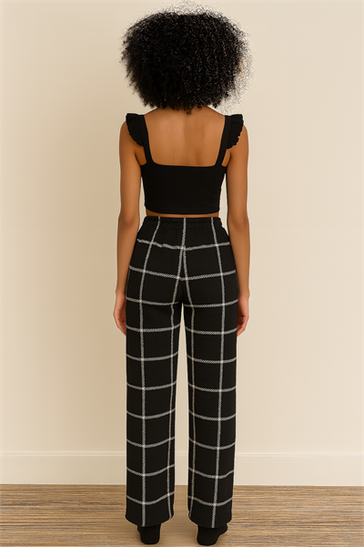 Kadın Süet Pijama Tek Alt | Ekose Siyah