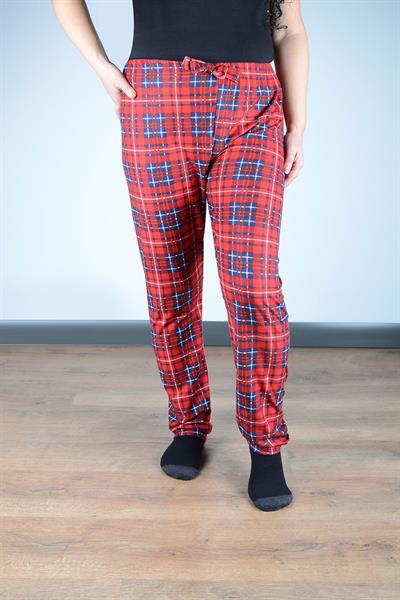 Kadın Süet Pijama Tek Alt | Kırmızı Lacivert