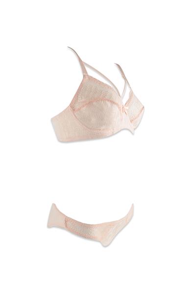 Desteksiz İp Detay Dantelli Sütyen Külot Takım | Pudra  231 C Kap