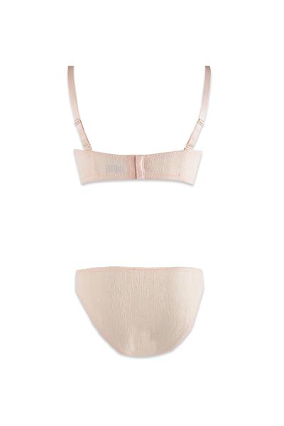 Desteksiz İp Detay Dantelli Sütyen Külot Takım | Pudra  231 C Kap